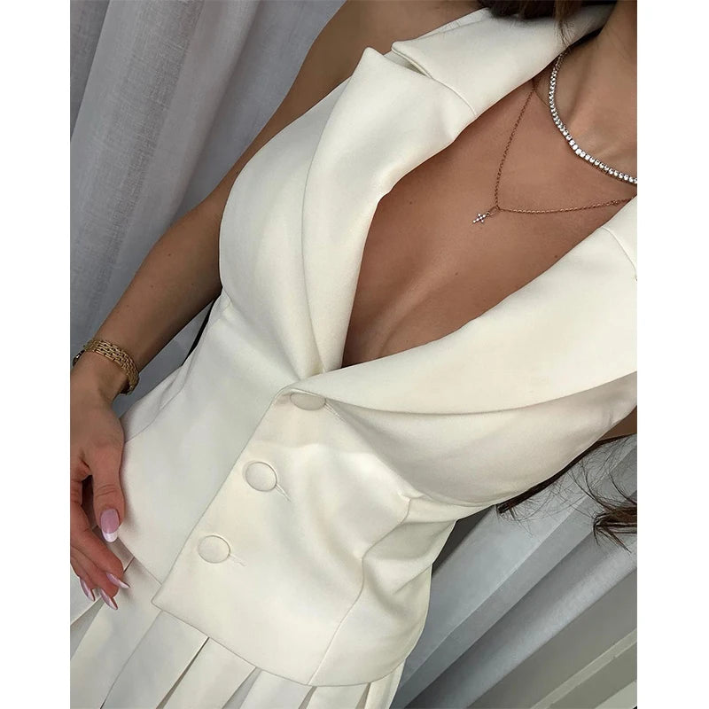 Two piece Set V-neck vest & Mini Pleated Skirt