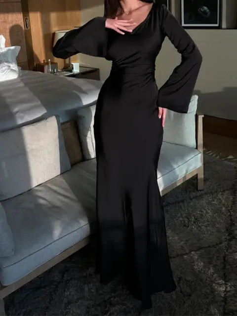 Long Sleeves Lace Up Slim Evening Party Dresses