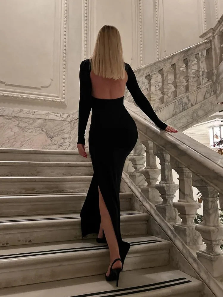Long Sleeve Maxi Dress & High Split Fashion