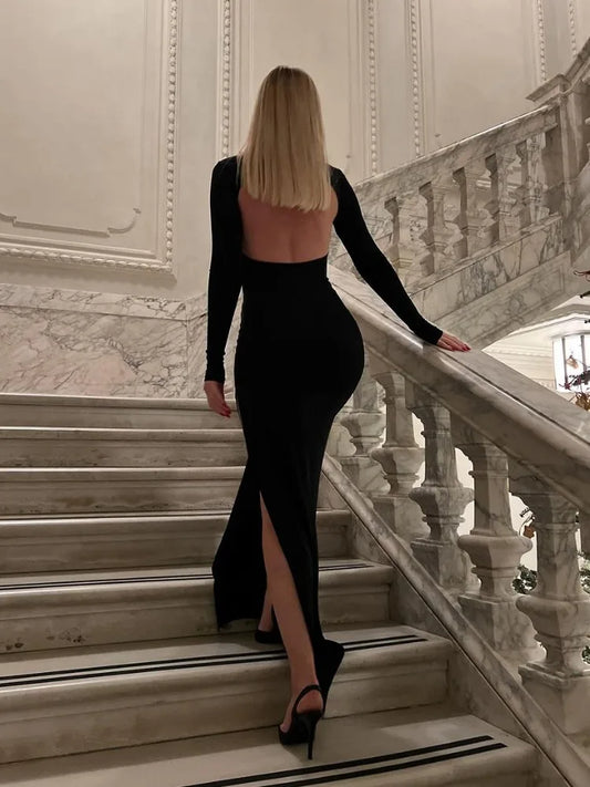 Long Sleeve Maxi Dress & High Split Fashion
