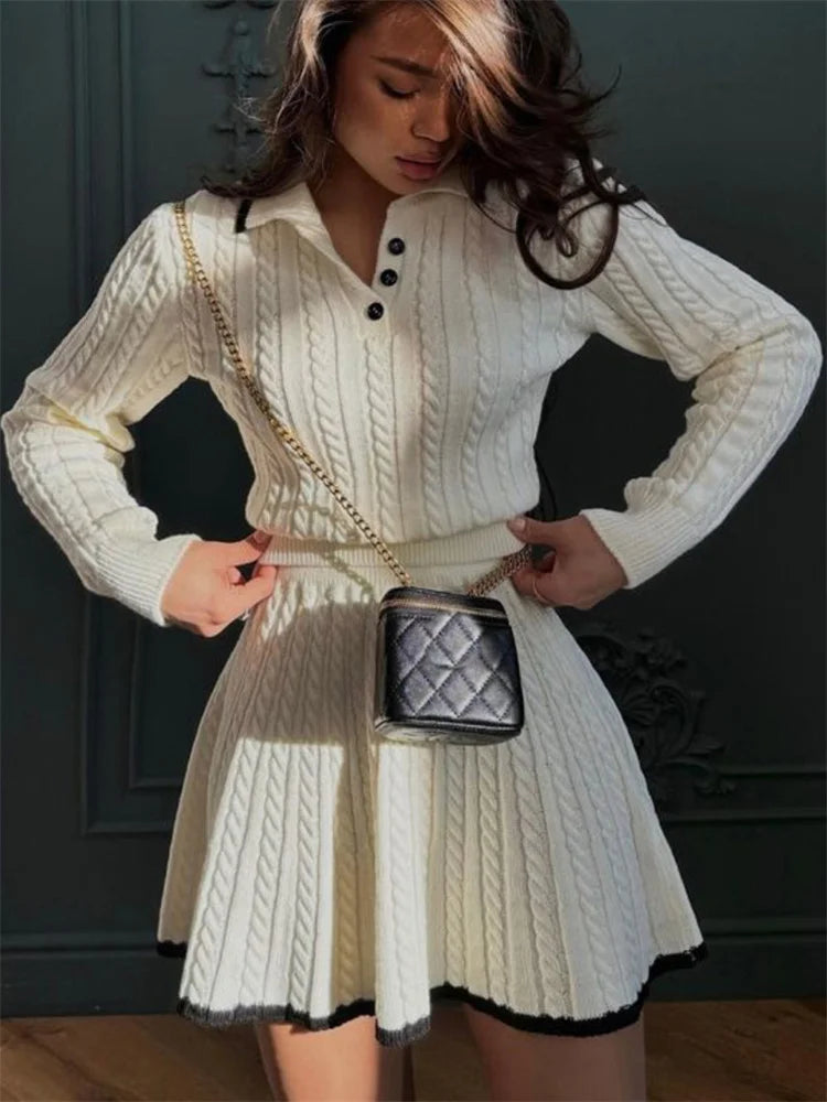 Two Piece Autumn Set – Long Sleeve Jacket-Style Pullover & Mini Skirt