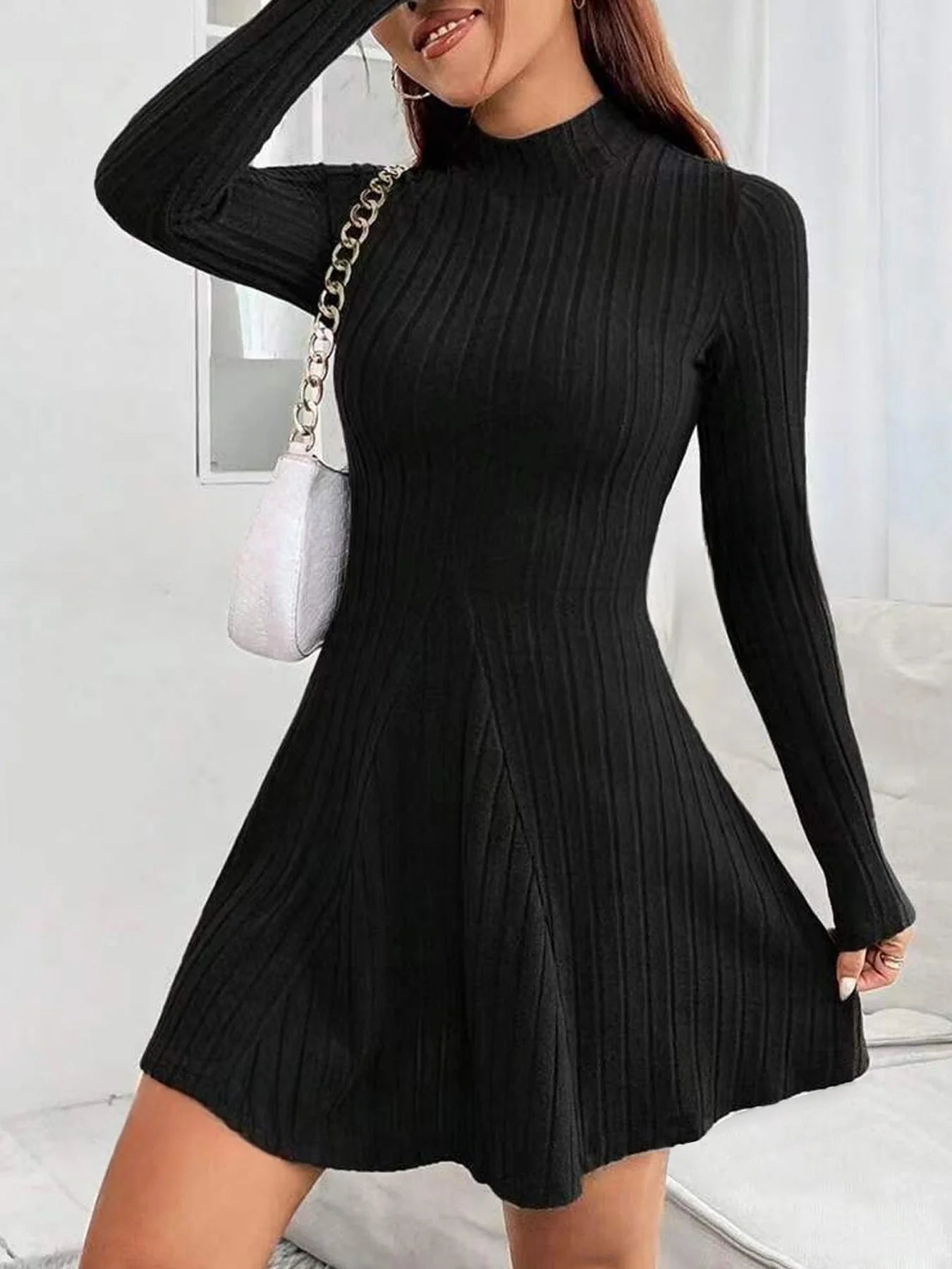 Long Sleeve Slim Fit A-Line Dress