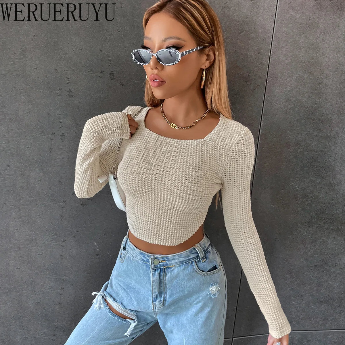 Crop Top Y2K Long Sleeve Knit