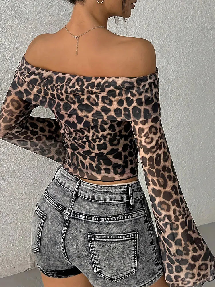 Sexy Backless Leopard Long Sleeve top