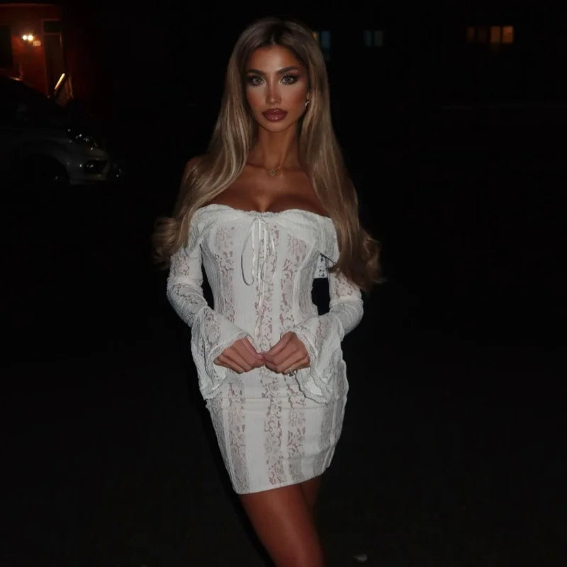 Off-Shoulder Lace-Up Mermaid Dress