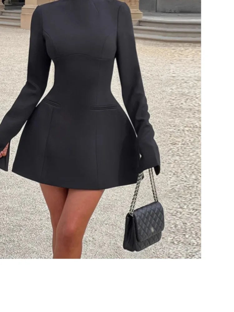 Backless Long Sleeve Mini Dress