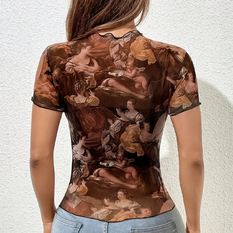 Angel Print Mesh Top