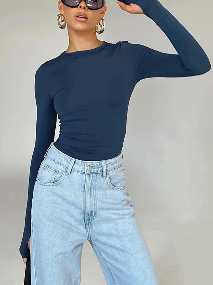 Streetwear Long Sleeve Slim Fit Crop Top