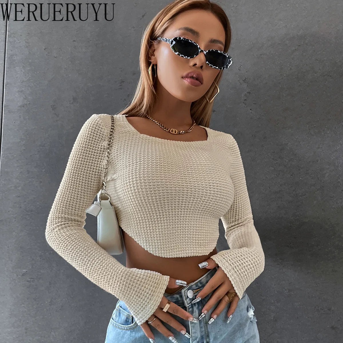 Crop Top Y2K Long Sleeve Knit