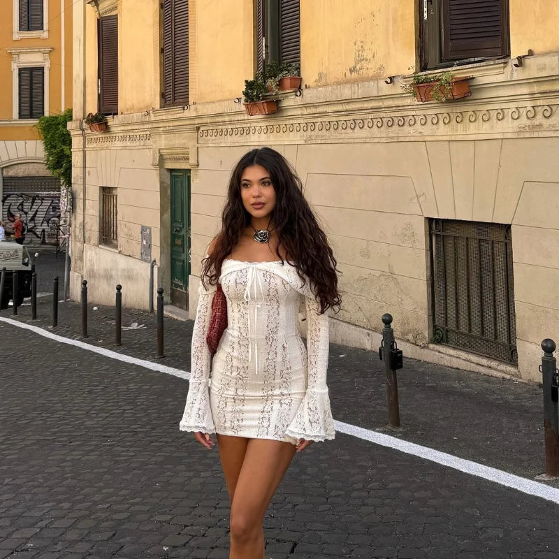 Off-Shoulder Lace-Up Mermaid Dress