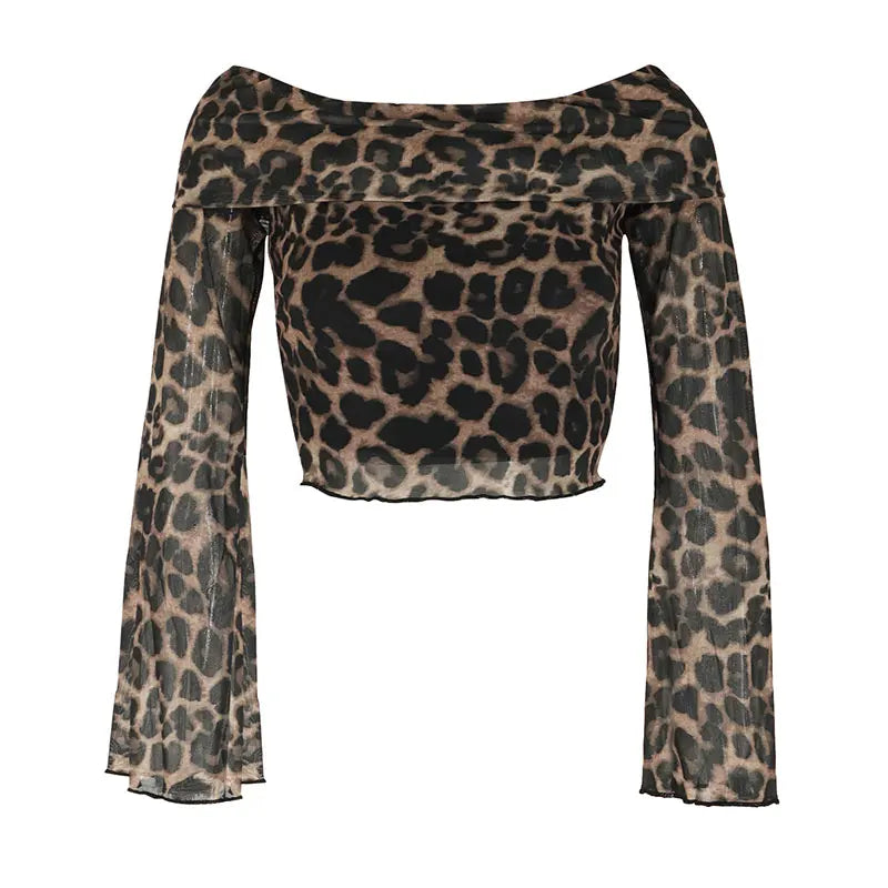 Sexy Backless Leopard Long Sleeve top