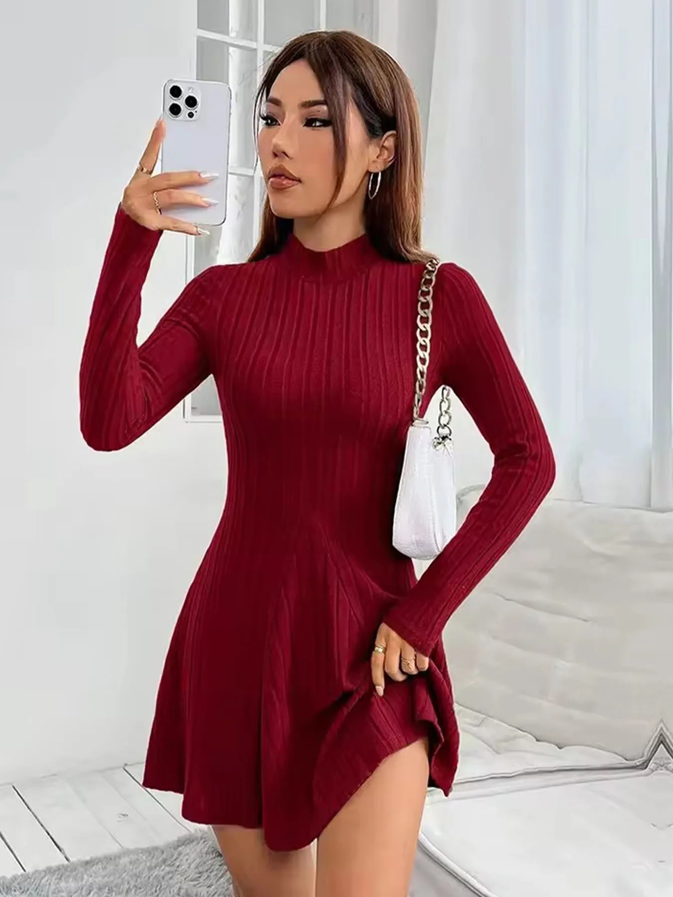 Long Sleeve Slim Fit A-Line Dress