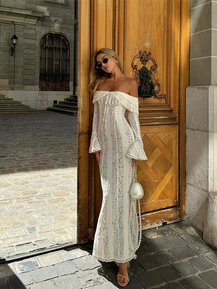 Off-Shoulder Lace-Up Mermaid Dress
