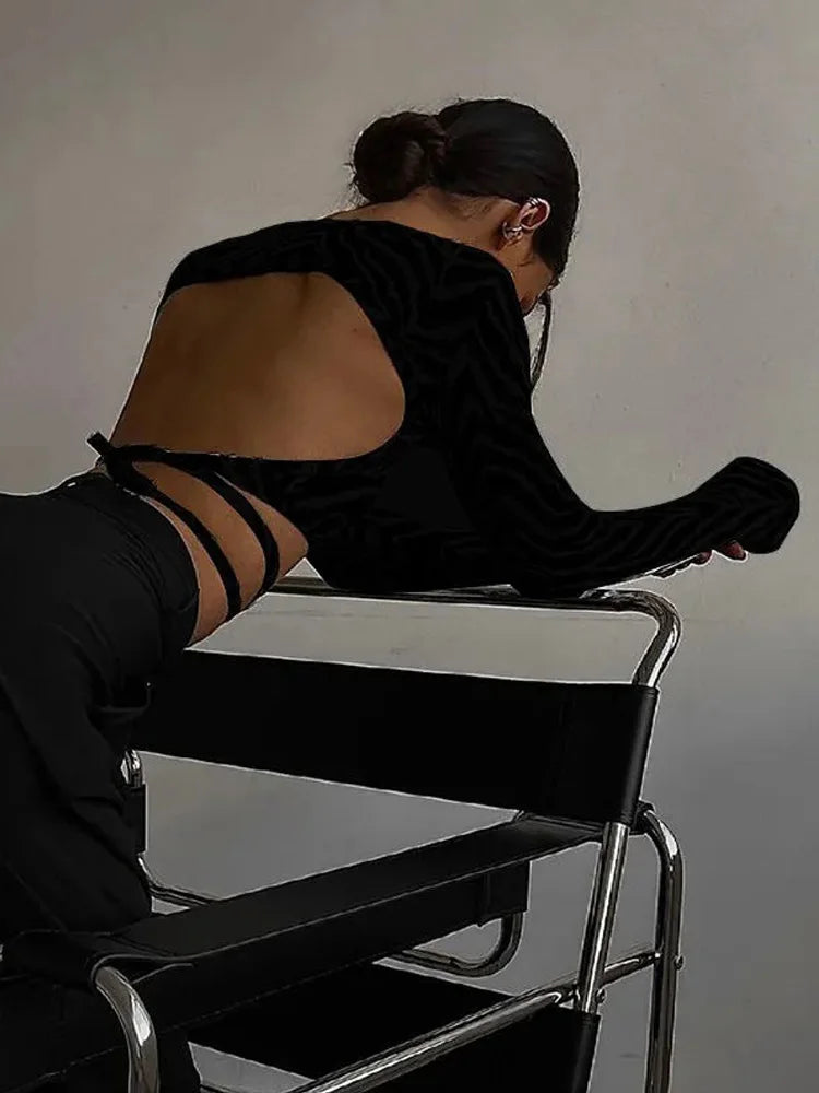 Slim Fit Backless Crop Top - Lace-Up