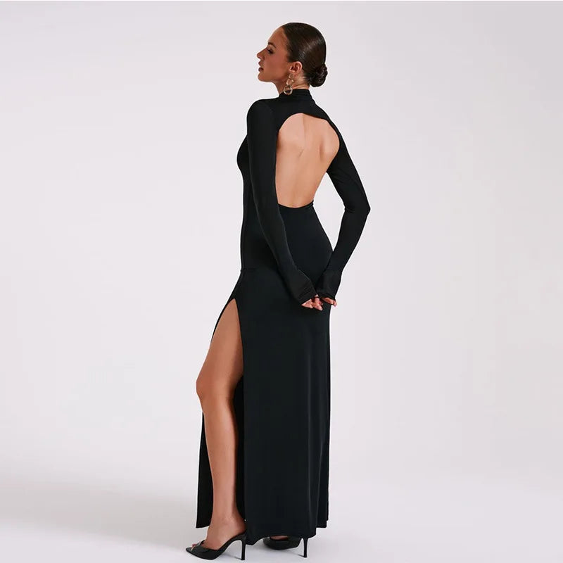 Long Sleeve Maxi Dress & High Split Fashion