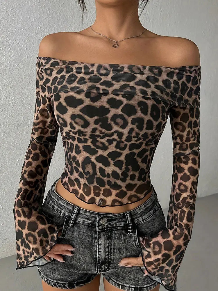 Sexy Backless Leopard Long Sleeve top