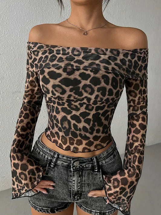 Sexy Backless Leopard Long Sleeve top