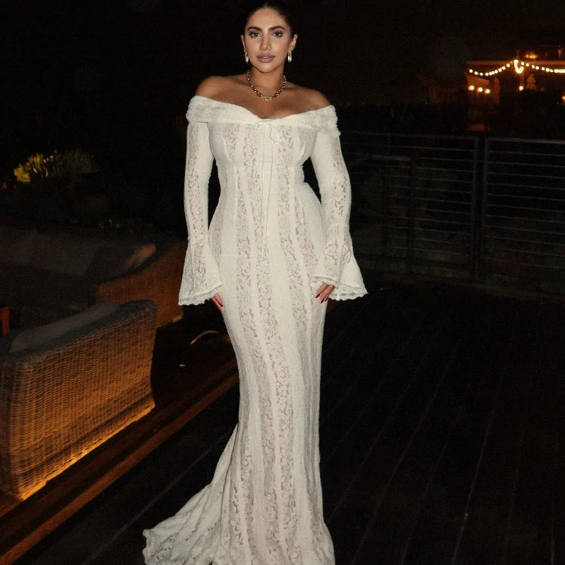 Off-Shoulder Lace-Up Mermaid Dress