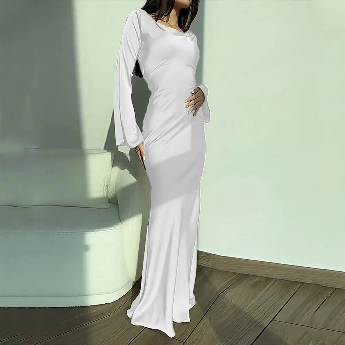 Elegant Lace Up Flare Sleeve Long Dress