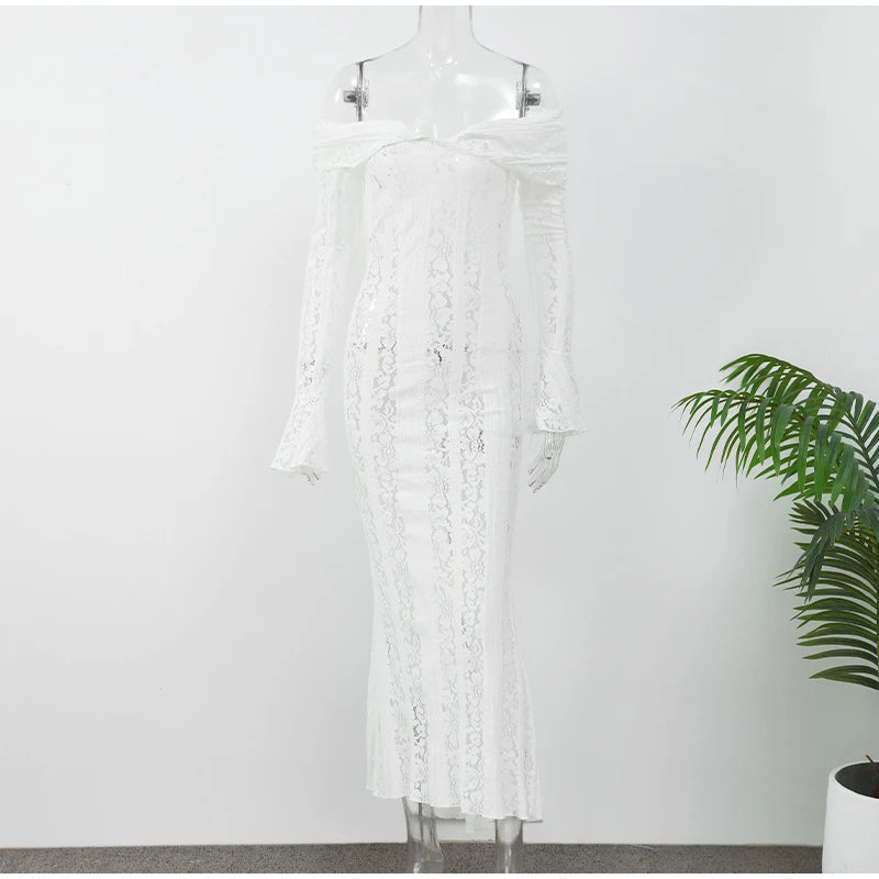 Off-Shoulder Lace-Up Mermaid Dress