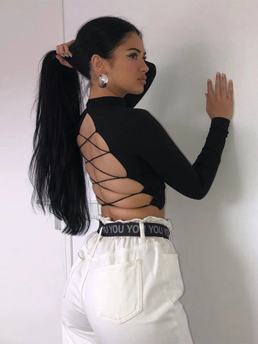 Tops Backless Long Sleeve