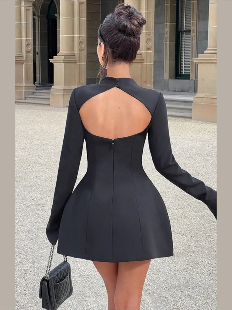 Backless Long Sleeve Mini Dress