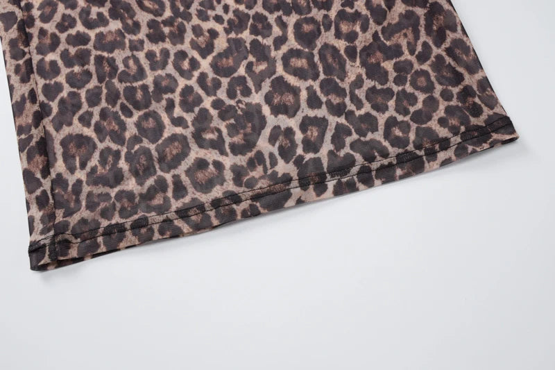 Leopard Long Sleeve Sexy Slim Maxi Dress