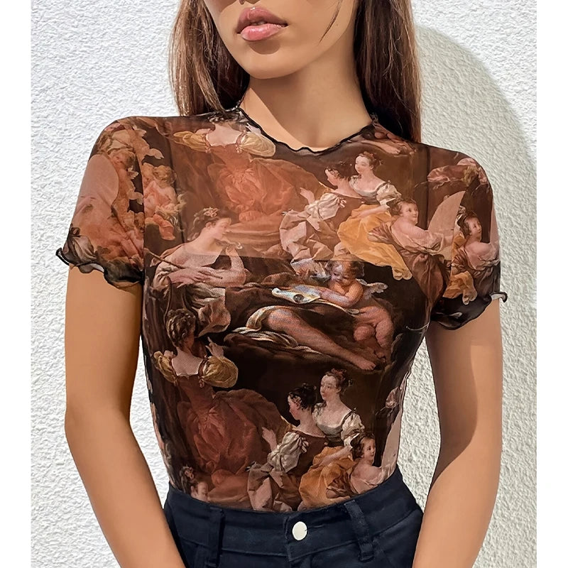 Angel Print Mesh Top