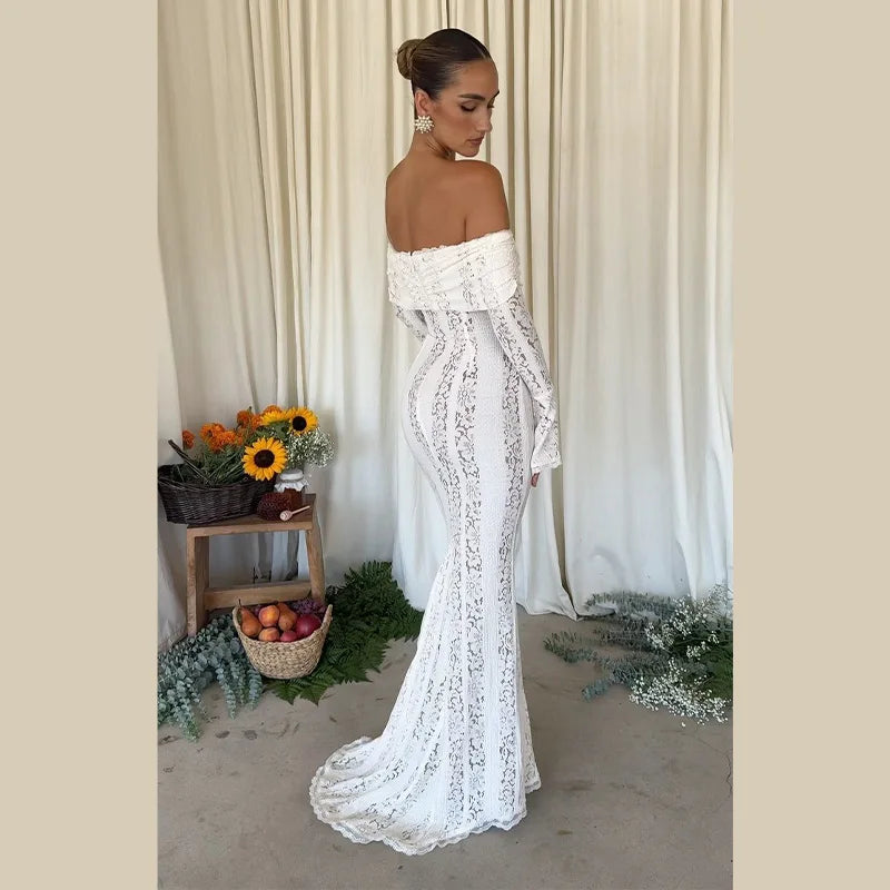 Off-Shoulder Lace-Up Mermaid Dress
