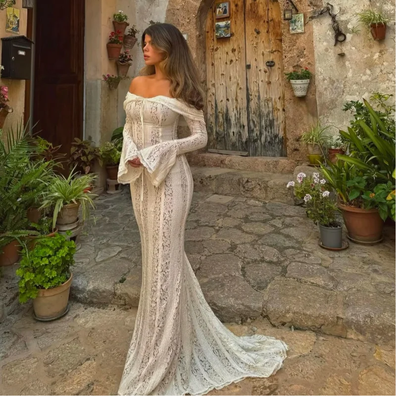 Off-Shoulder Lace-Up Mermaid Dress