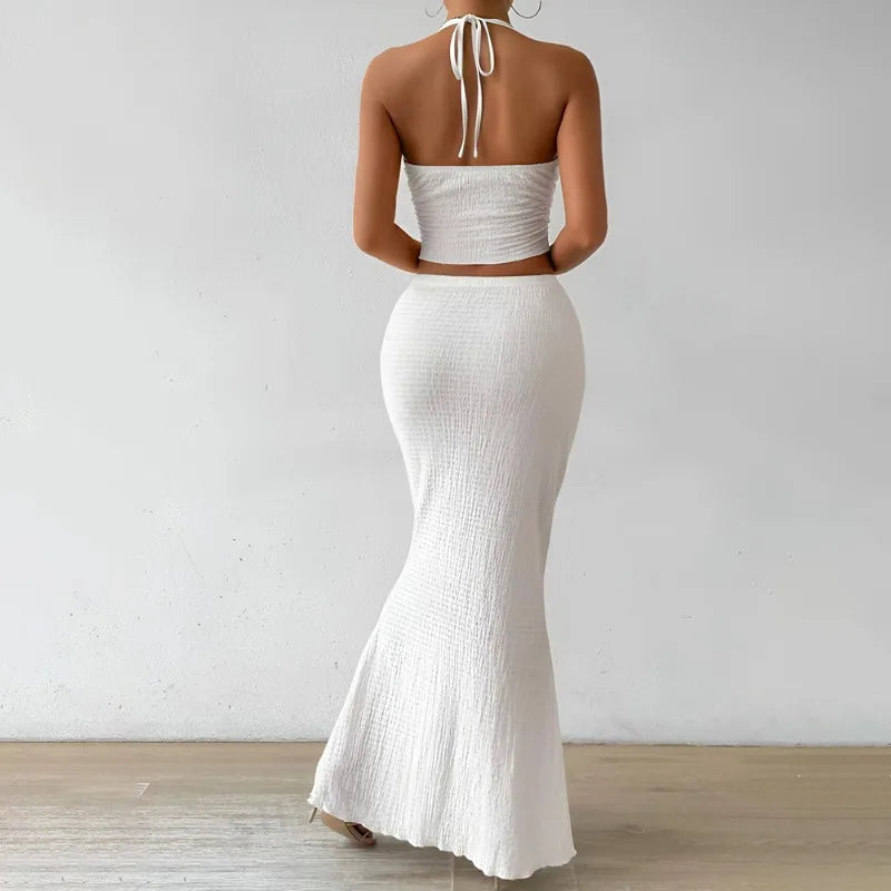Elegant Twist-Front Crop & Midi Skirt