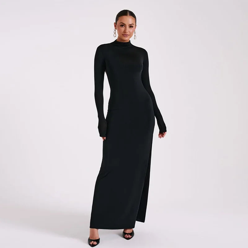 Long Sleeve Maxi Dress & High Split Fashion