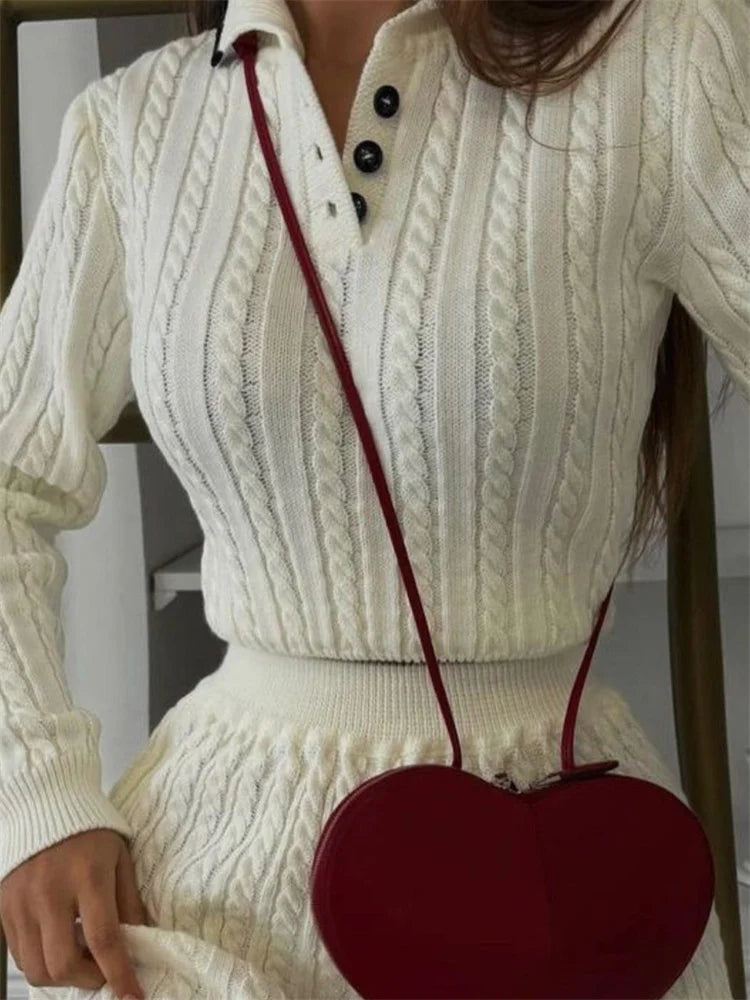 Two Piece Autumn Set – Long Sleeve Jacket-Style Pullover & Mini Skirt