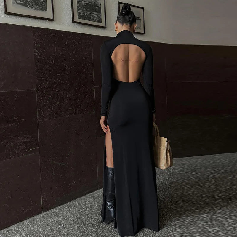 Long Sleeve Maxi Dress & High Split Fashion