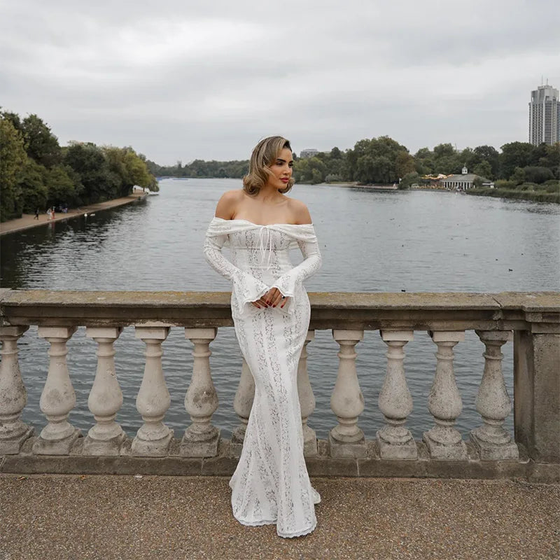 Off-Shoulder Lace-Up Mermaid Dress
