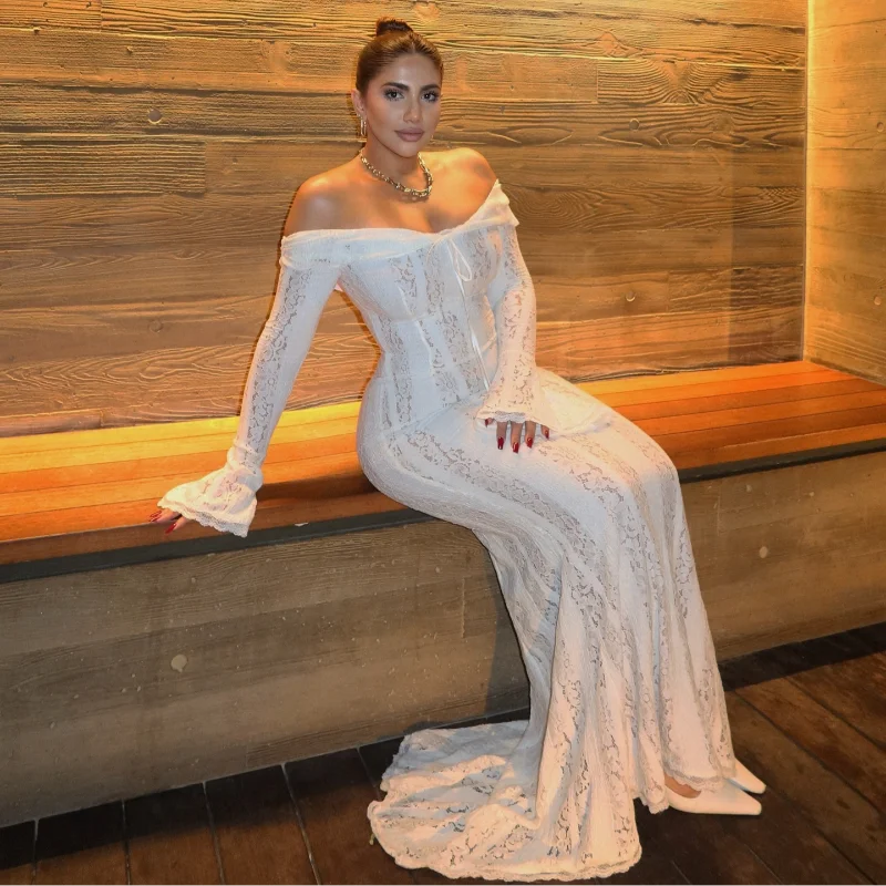 Off-Shoulder Lace-Up Mermaid Dress