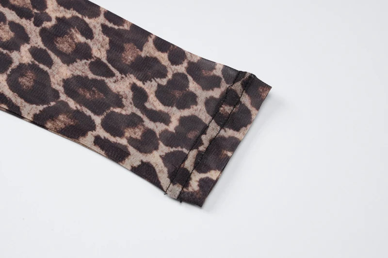Leopard Long Sleeve Sexy Slim Maxi Dress
