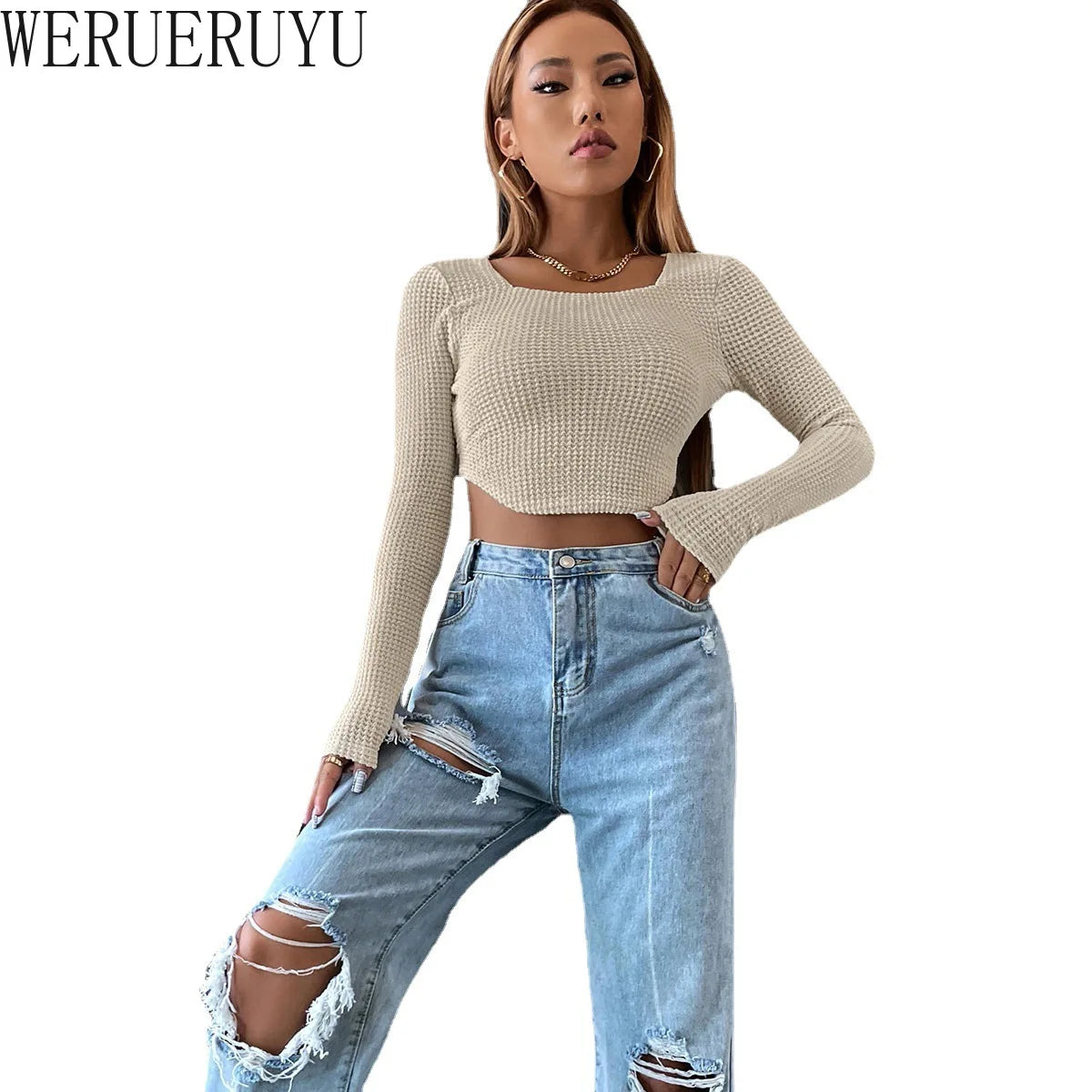 Crop Top Y2K Long Sleeve Knit