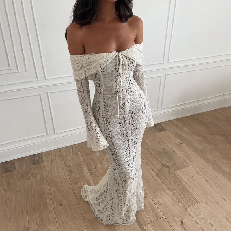 Off-Shoulder Lace-Up Mermaid Dress