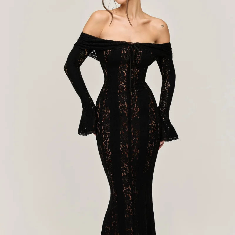 Off-Shoulder Lace-Up Mermaid Dress