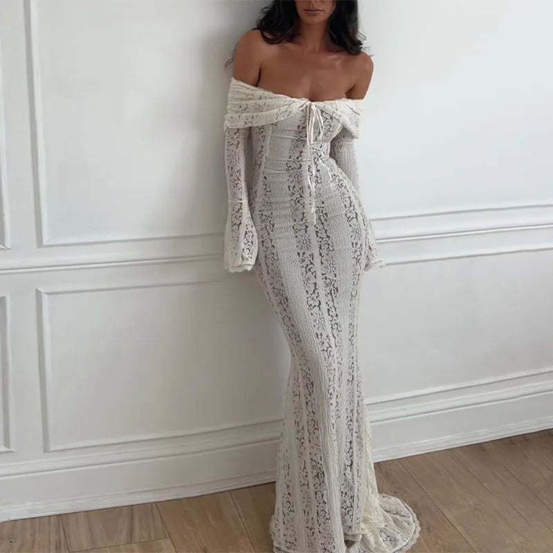 Off-Shoulder Lace-Up Mermaid Dress