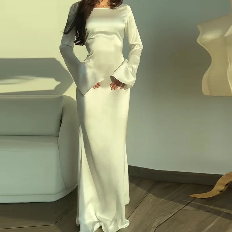 Elegant Lace Up Flare Sleeve Long Dress