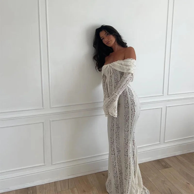 Off-Shoulder Lace-Up Mermaid Dress