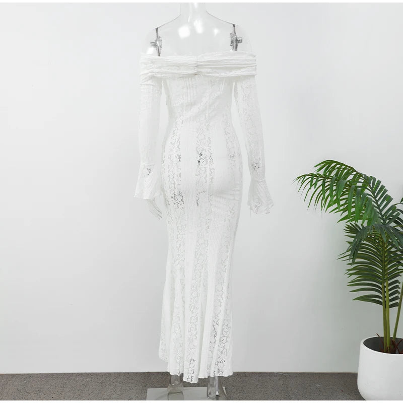 Off-Shoulder Lace-Up Mermaid Dress
