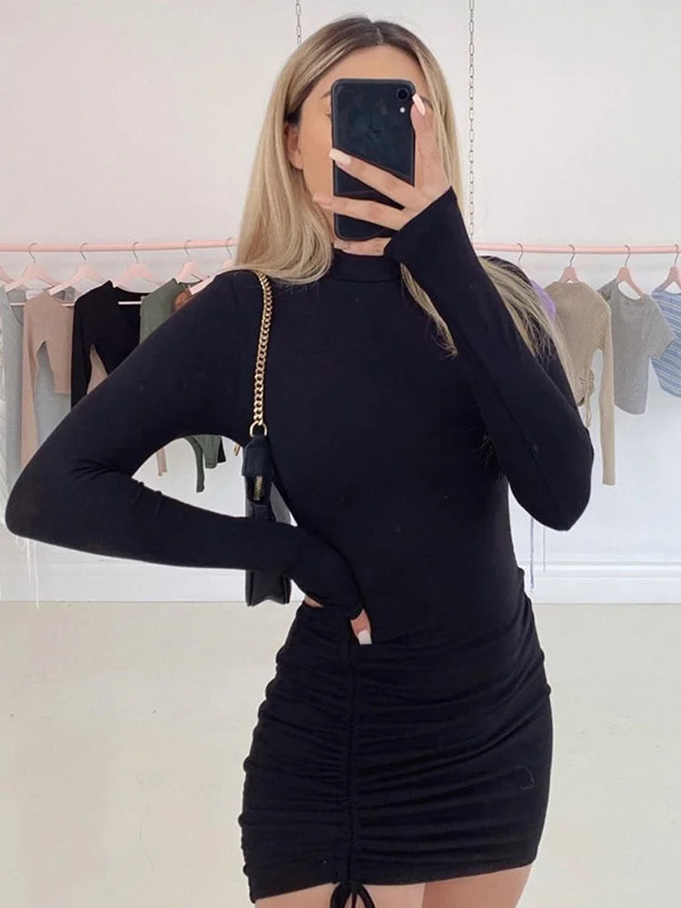 Long Sleeve Bodycon Turtleneck Mini Dress