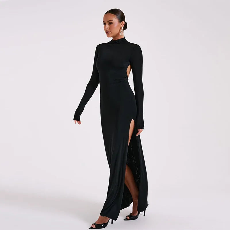 Long Sleeve Maxi Dress & High Split Fashion