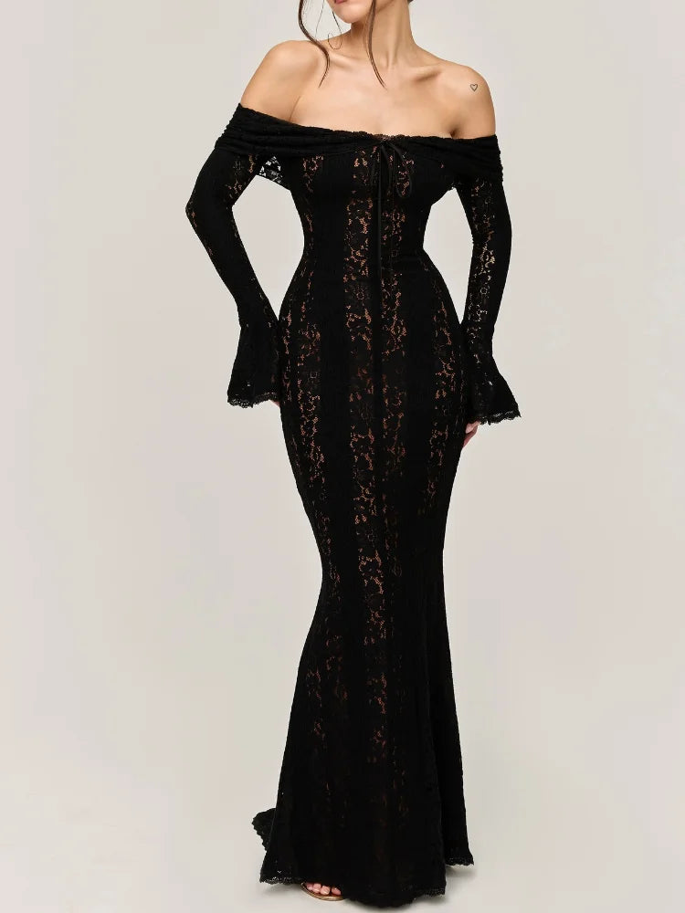 Off-Shoulder Lace-Up Mermaid Dress