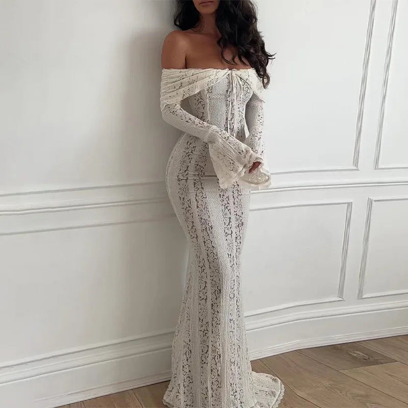 Off-Shoulder Lace-Up Mermaid Dress