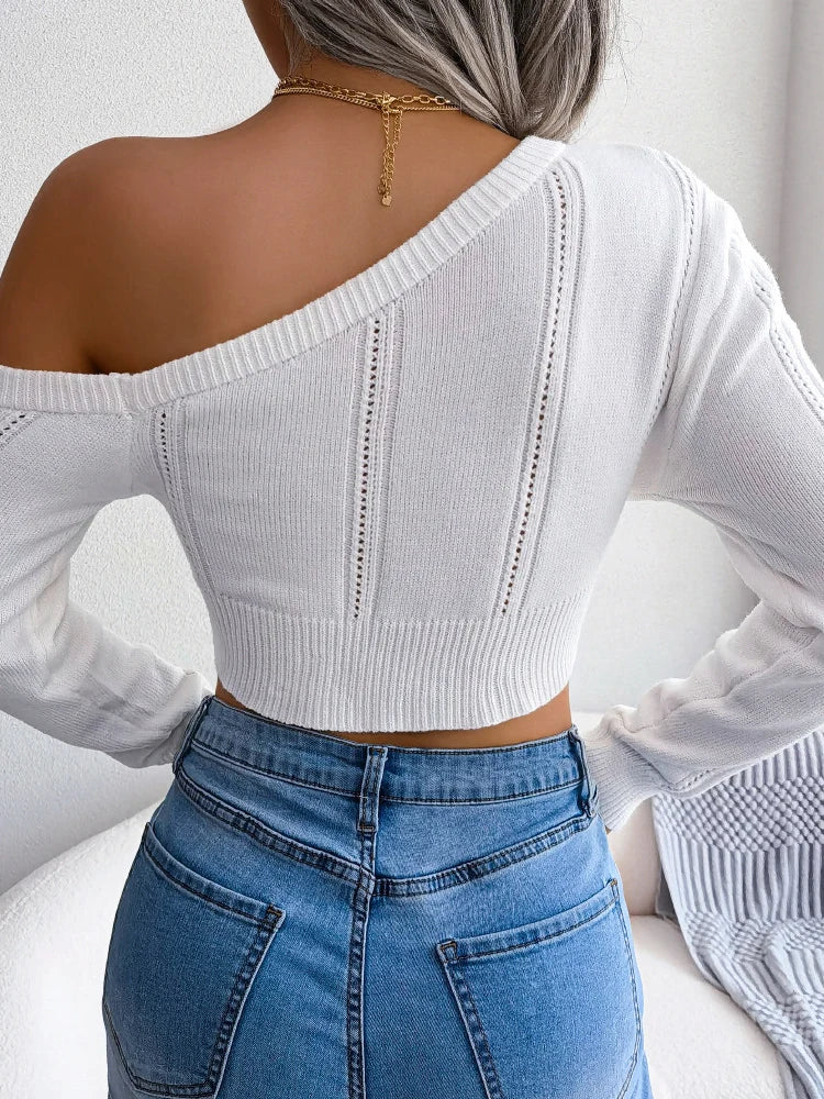 Long Sleeve One Shoulder Knit Top