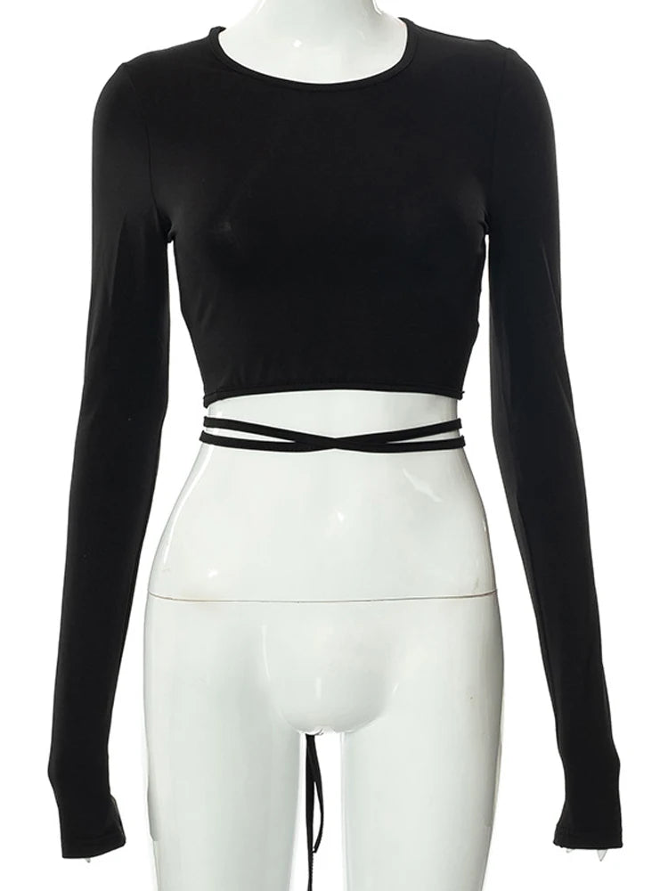 Slim Fit Backless Crop Top - Lace-Up